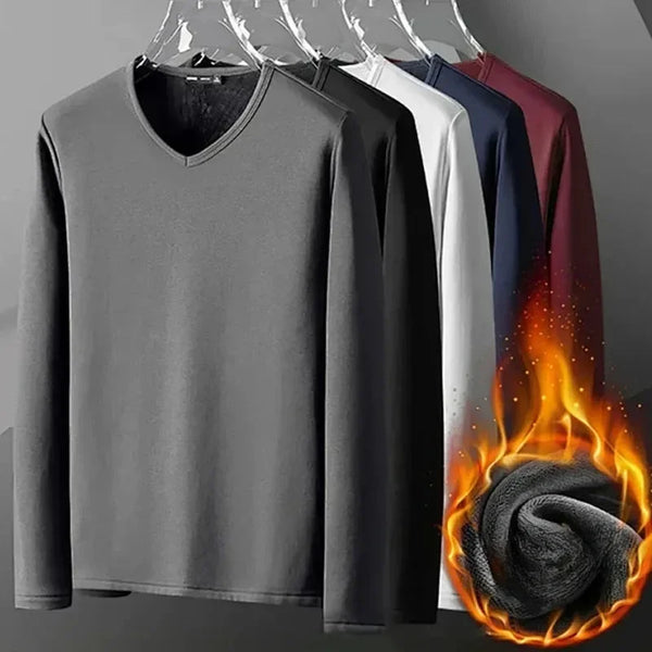 Men’s Thermal T-Shirt – Plush Long-Sleeve Round Neck – Velvet Padded Base Layer