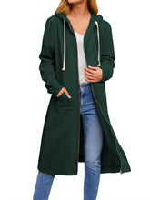 Women’s Long Cardigan – Hooded Drawstring Pocket Coat – Casual Spring/Autumn Layer