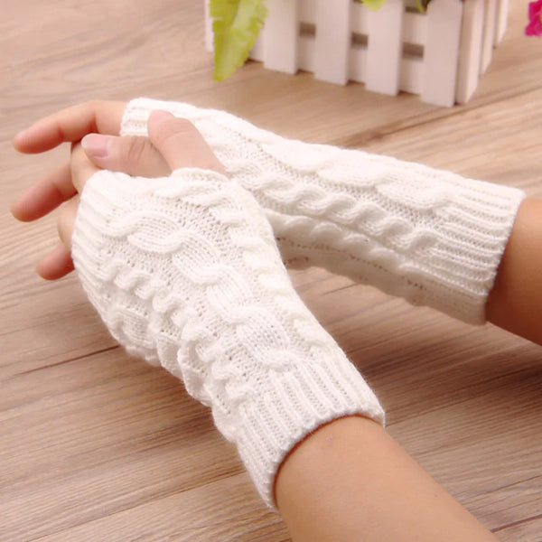 Women’s Knitted Fingerless Gloves – Faux Wool Warm Mitten – Winter Fashion Accessory