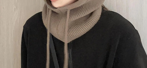 Knitted Hooded Balaclava Hat – Women’s Winter Neck Collar – Outdoor Drawstring Beanie