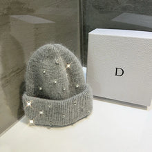 Luxury Rhinestone Beanie – Rabbit Fur Wool Knit Hat – Thick Warm Korean Fashion