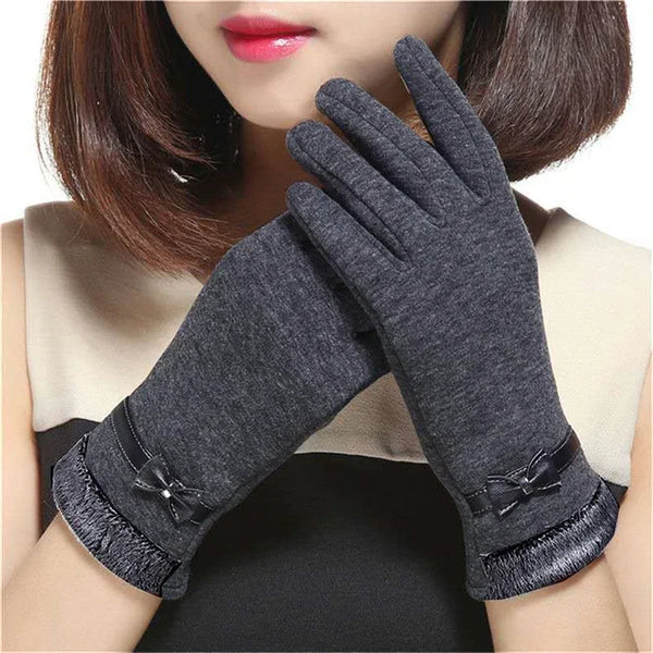 Women’s Vintage Bow-Knot Gloves – Touchscreen Driving Mittens – Warm Windproof