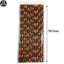 Halloween Paper Straws (25–100 pcs) – Spider & Skull Pattern – Party Drink Decor