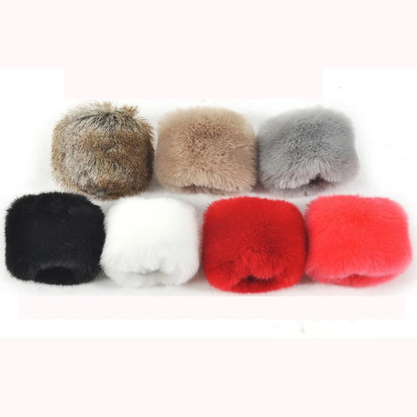 Women’s Faux Fur Arm Warmers – Plush Soft Cuffs – Elastic Winter Accessory