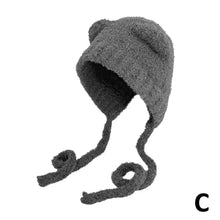 Winter Plush Beanie – Cute Bear-Ear Wool Hat – Warm Lace-Up Knitted Cap