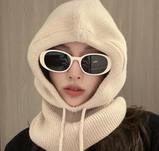 Knitted Hooded Balaclava Hat – Women’s Winter Neck Collar – Outdoor Drawstring Beanie