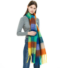 Women’s Cashmere Winter Scarf – Thick Warm Pashmina Shawl – Soft Rainbow Tassel Wrap