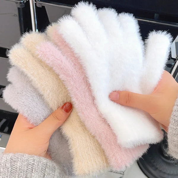 Women’s Mink Velvet Gloves – Plush Warm Five-Finger – Outdoor Cycling Cold-Proof