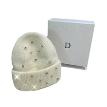 Luxury Rhinestone Beanie – Rabbit Fur Wool Knit Hat – Thick Warm Korean Fashion