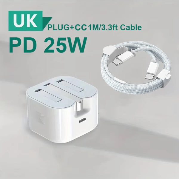 UK USB-C Charger 25W – Quick Charge PD Wall Adapter – Fast Travel Power for iPhone & Android