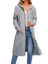 Women’s Long Cardigan – Hooded Drawstring Pocket Coat – Casual Spring/Autumn Layer