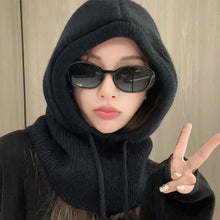Knitted Hooded Balaclava Hat – Women’s Winter Neck Collar – Outdoor Drawstring Beanie