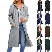 Women’s Long Cardigan – Hooded Drawstring Pocket Coat – Casual Spring/Autumn Layer