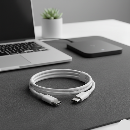 USB-C to USB-C Cable 1m Braided - Fast Charging 6A - White